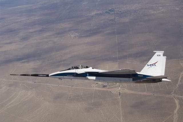 NASA image: NASA F-15B #836 in flight with Quiet Spike attached
