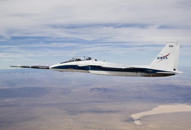 NASA image: NASA F-15B #836 in flight with Quiet Spike attached