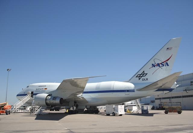 NASA image: NASA's Stratospheric Observatory for Infrared Astronomy 747SP shows off its new blue-and-white livery at L-3 Communications' Integrated Systems in Waco, Texas