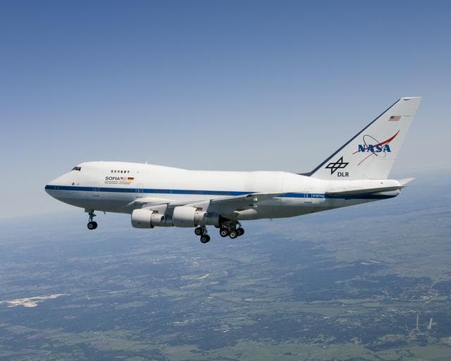 NASA image: This inflight photo was taken during the first flight of the NASA and German Aerospace Center SOFIA airborne infrared observatory 747SP on April 26, 2007