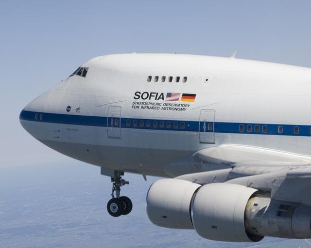 NASA image: NASA's Stratospheric Observatory for Infrared Astronomy (SOFIA) was airborne for almost two hours during its first check flight at Waco, Texas on April 26, 2007