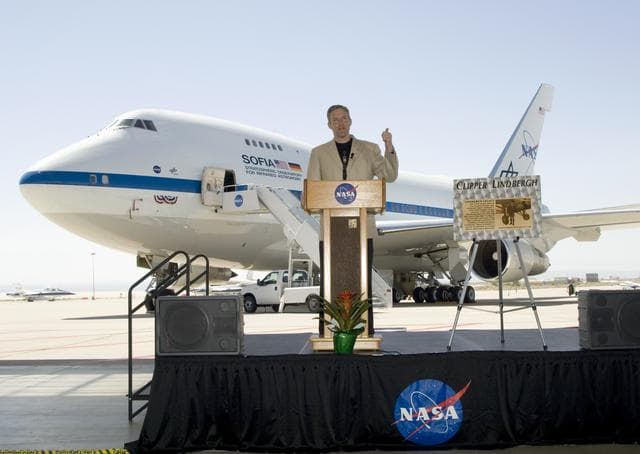 NASA image: Erik Lindbergh, grandson of famed aviator Charles Lindbergh, rededicated the SOFIA Boeing 747SP as the Clipper Lindbergh at NASA Dryden on June 27, 2007