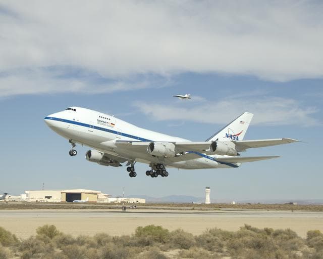 NASA image: NASA's SOFIA infrared observatory lifts off on the first of a series of test flights to verify the flight performance of the highly modified Boeing 747SP