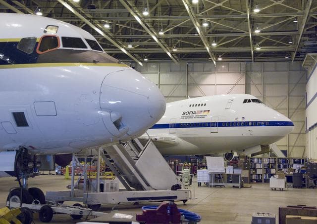 NASA image: The cavernous expanse of the Dryden Aircraft Operations Facility in Palmdale, Calif., now houses NASA's DC-8 science laboratory and SOFIA infrared observatory