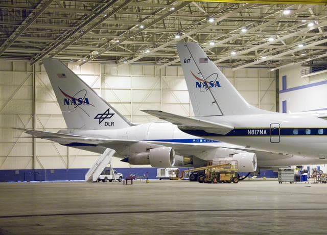 NASA image: Two large science aircraft, a DC-8 flying laboratory and the SOFIA 747SP, are based at NASA's Dryden Aircraft Operations Facility in Palmdale, Calif.