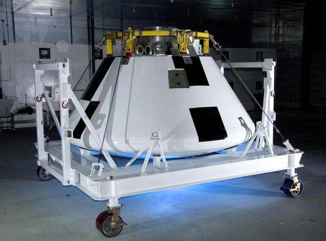 NASA image: Sporting a fresh paint job, NASA's first Orion full-scale abort flight test crew module awaits avionics and other equipment installation.