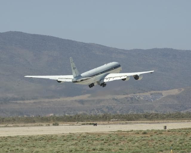 NASA image: NASA's DC-8 flying laboratory lifts off the runway at Air Force Plant 42 in Palmdale, Calif., on its first flight in the ARCTAS atmospheric science mission