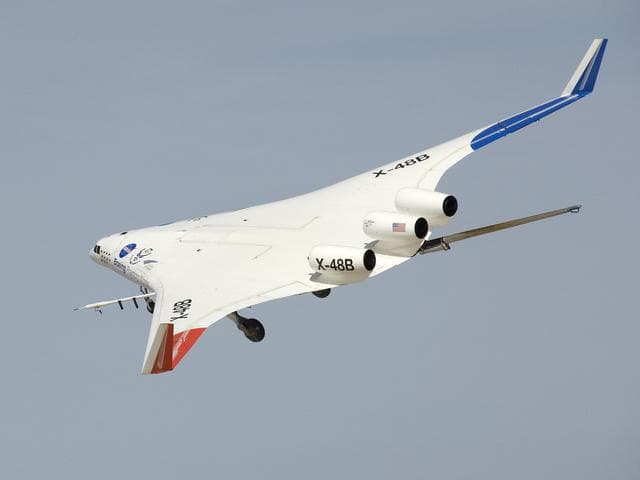 NASA image: Block 2 Flight Phase Shows X-48B in Banking Maneuver