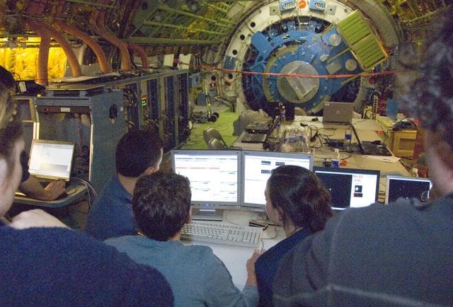 NASA image: Scientists carefully examine data being received during nighttime line operations testing of the SOFIA airborne observatory's 2.5-meter infrared telescope