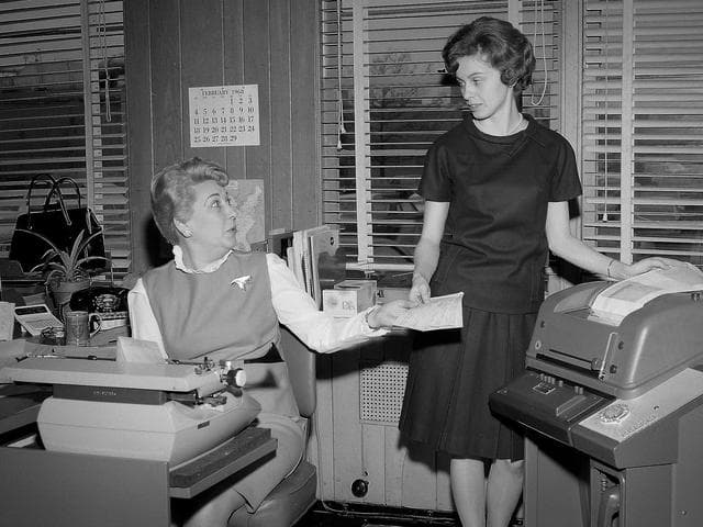NASA image: Administrative Services Staff with New Teleticketing Machine