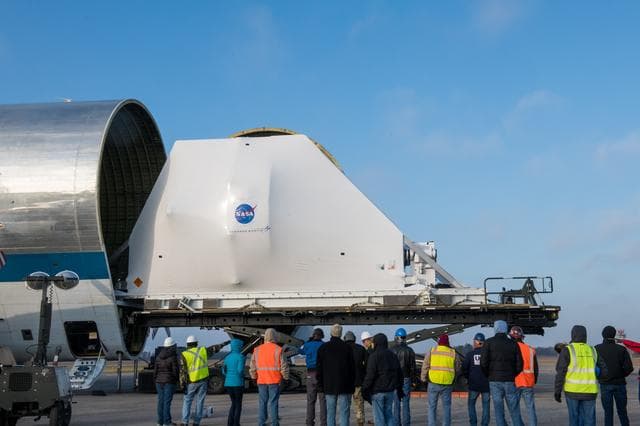 NASA image: Orion Spacecraft Arrives in Ohio Aboard the Super Guppy at Mansf