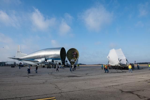 NASA image: Orion Spacecraft Arrives in Ohio Aboard the Super Guppy at Mansf