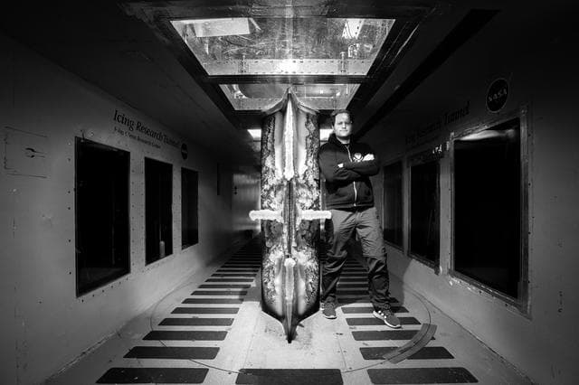 NASA image: Tadas Bartkus posing with SIDRM Ice Build-up