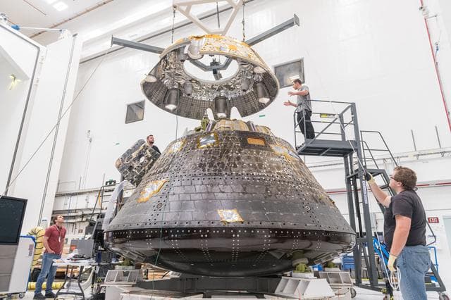 NASA image: The Orion Environmental Test Article (ETA) prepares for testing at the Space Environments Complex at NASA’s Glenn Research Center