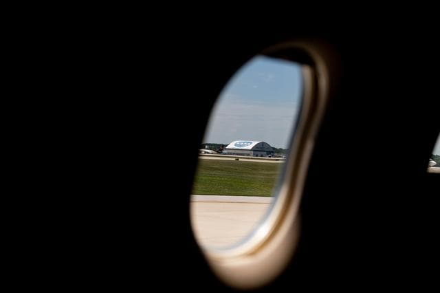 NASA image: View of the Glenn Research Center Hangar from the PC-12 Aircraft