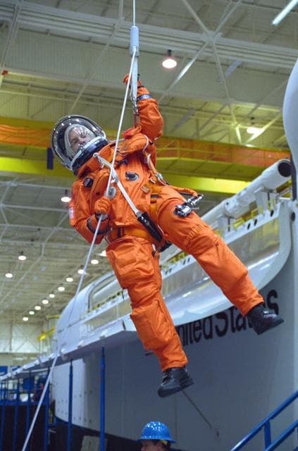 NASA image: STS-102 crew egress training in building 9