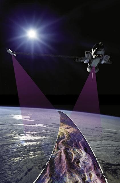 NASA image: Graphic representation of STS-99 Endeavour during SRTM