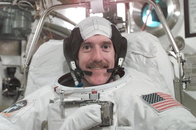 NASA image: STS-104 Crew Training of Jim Reilly in EMU fit check