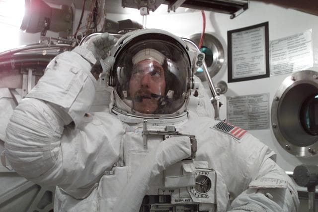 NASA image: STS-104 Crew Training of Jim Reilly in EMU fit check