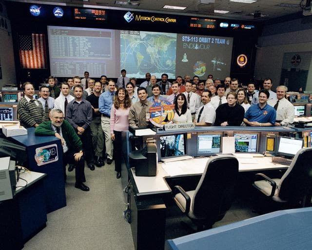 NASA image: STS-113 Flight Control Team Photo in WFCR -  Orbit 2 with Flight Director John Curry.