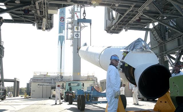 NASA image: Delta II SIRTF Booster Lift & Mate