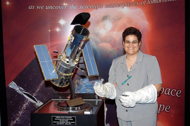 NASA image: KENNEDY SPACE CENTER, FLA. -  A model of the Hubble Space Telescope is one of the exhibits during Space Congress Week, held April 29-May 2, 2003, in Cape Canaveral, Fla.  The Space Congress is an international conference that gathers attendees from the scientific community, the space industry workforce, educators and local supporting industries.  This year’s event commemorated the 40th anniversary of the Kennedy Space Center and the Centennial of Flight.  The theme for the Space Congress was “Linking the Past to the Future: A Celebration of Space.”