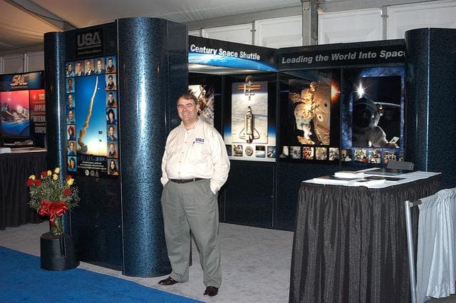 NASA image: KENNEDY SPACE CENTER, FLA. - United Space Alliance, a KSC contractor, is one of the exhibitors during Space Congress Week, held April 29-May 2, 2003, in Cape Canaveral, Fla.  The Space Congress is an international conference that gathers attendees from the scientific community, the space industry workforce, educators and local supporting industries.  This year’s event commemorated the 40th anniversary of the Kennedy Space Center and the Centennial of Flight.  The theme for the Space Congress was “Linking the Past to the Future: A Celebration of Space.”