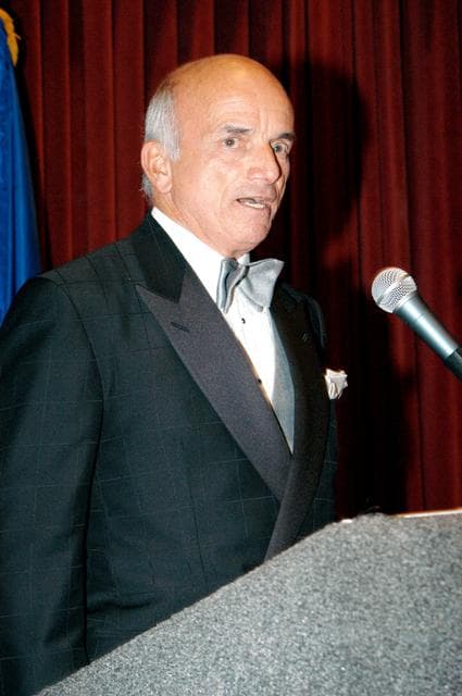 NASA image: KENNEDY SPACE CENTER, FLA. - Dennis Tito, the first private citizen to visit the International Space Station, shares his experiences during the Space Congress Gala.  Held April 29-May 2, 2003, in Cape Canaveral, Fla., the Space Congress is an international conference that gathers attendees from the scientific community, the space industry workforce, educators and local supporting industries.  This year's event commemorated the 40th anniversary of the Kennedy Space Center and the Centennial of Flight.  The theme for the Space Congress was "Linking the Past to the Future: A Celebration of Space."