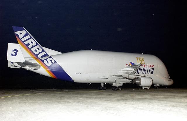 NASA image: KENNEDY SPACE CENTER, FLA. - A Beluga aircraft arrives at the Shuttle Landing Facility with its cargo of the Italian-built module, U.S. Node 2, for the International Space Station.  The second of three Station connecting modules, Node 2 attaches to the end of the U.S. Lab and provides attach locations for the Japanese laboratory, European laboratory, the Centrifuge Accommodation Module and, later, Multipurpose Logistics Modules. It will provide the primary docking location for the Shuttle when a pressurized mating adapter is attached to Node 2.  Installation of the module will complete  the U.S. Core of the ISS.  Node 2 is the designated payload for mission STS-120.  No orbiter or launch date has been determined yet.
