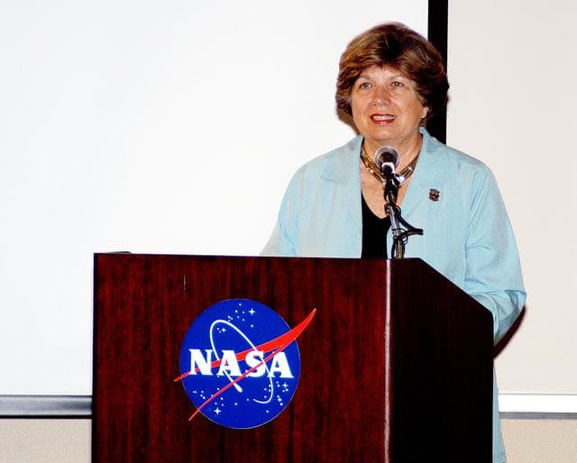NASA image: KENNEDY SPACE CENTER, FLA. -    KSC External Relations and Business Development Director JoAnn Morgan speaks to attendees of The Florida Commission on the Status of Women held June 7 at the Debus Conference Facility. Morgan is a member of the group’s Hall of Fame. The commission, through coordinating, researching, communicating, and encouraging legislation, is dedicated to empowering women from all walks of life in achieving their fullest potential, to eliminating barriers to that achievement, and to recognizing women’s accomplishments.