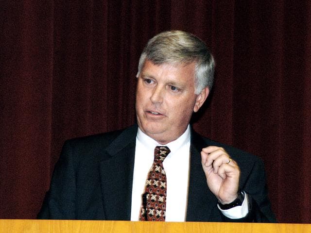 NASA image: KENNEDY SPACE CENTER, FLA. -  KSC Deputy Director James W. Kennedy addresses a group of KSC employees assembled in the KSC Training Auditorium. The occasion is the announcement of Kennedy as the next director of the NASA Kennedy Space Center (KSC) in Florida. He has served as KSC's deputy director since November 2002. He will succeed KSC Director Roy D. Bridges, who was appointed on June 13 to lead NASA's Langley Research Center, Hampton, Va.