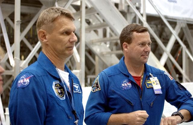 NASA image: KENNEDY SPACE CENTER, FLA. -   STS-120 Mission Specialists Piers Sellers and Michael Foreman are in the Space Station Processing Facility for hardware familiarization.  The mission will deliver the second of three Station connecting modules, Node 2, which attaches to the end of U.S. Lab.  It will provide attach locations for the Japanese laboratory, European laboratory, the Centrifuge Accommodation Module and later Multi-Purpose Logistics Modules.  The addition of Node 2 will complete the U.S. core of the International Space Station.