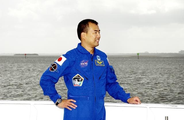 NASA image: KENNEDY SPACE CENTER, FLA. -  STS-114 Mission Specialist Soichi Noguchi, who is with the Japanese space agency NASDA, poses on the deck of one of the SRB Retrieval Ships docked at Hangar AF on the Banana River.  He and other crew members Commander Eileen Collins, Pilot James Kelly and Mission Specialist Stephen Robinson toured the ships.  Mission STS-114 will carry the MultiPurpose Logistics Module (MPLM) Raffaello and External Stowage Platform 2 to the International Space Station.  The MPLM will contain supplies and equipment.  Another goal of the mission is to remove and replace a Control Moment Gyro.  Launch date for mission STS-114 is under review.