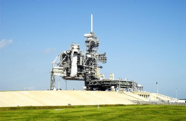 NASA image: KENNEDY SPACE CENTER, FLA. -  Launch Pad 39A undergoes sandblasting of its metal structures and surfaces.  Routine maintenance includes sandblasting and repainting as preventive means to minimize corrosion.