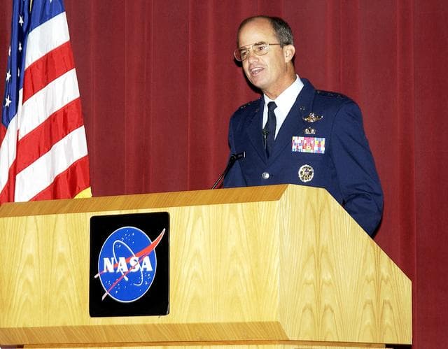 KENNEDY SPACE CENTER, FLA. - Maj. Gen. Kevin Chilton speaks to the employees and guests gathered in the KSC Training Auditorium for Spaceport Super Safety and Health Day.  The kickoff presentation also included speakers Brig. Gen. J. Gregory Pavlovich, 45th Space Wing, and Capt. Charles Plumb (USNR retired), who spoke about his experiences in the Navy and as a prisoner of war in Vietnam.  Spaceport Super Safety and Health Day is an annual event at KSC and Cape Canaveral Air Force Station dedicated to reinforcing safe and healthful behaviors in the workforce.  Safety Awards were also given to individuals and groups.