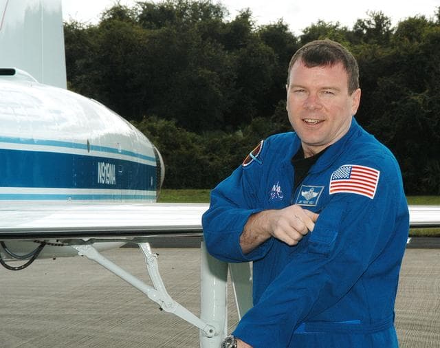 NASA image: KENNEDY SPACE CENTER, FLA. - STS-114 Pilot James Kelly arrives at the KSC Shuttle Landing Facility in a T-38 jet aircraft.  He and other crew members are at KSC to take part in crew equipment and orbiter familiarization.