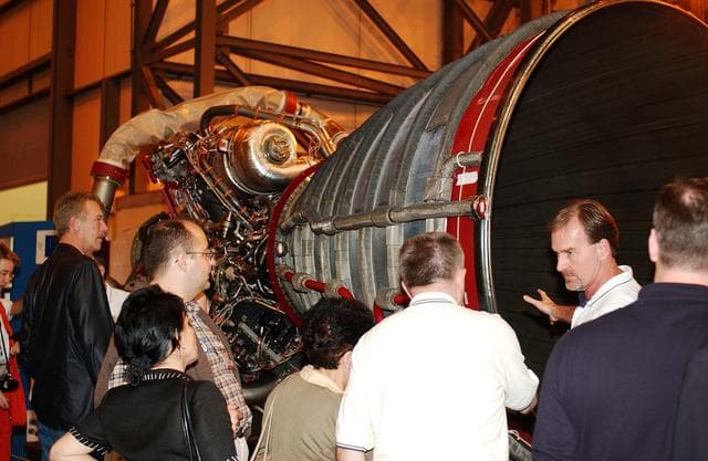 NASA image: KENNEDY SPACE CENTER, FLA. - Members of the North American Treaty Organization (NATO) Parliamentary Assembly  get a close look at a Space Shuttle main engine in the Vehicle Assembly Building during their tour of KSC.   The Parliamentarians are meeting in Orlando this year for their 49th annual gathering.  They chose to visit KSC with their families during their one-day excursion break from meetings.