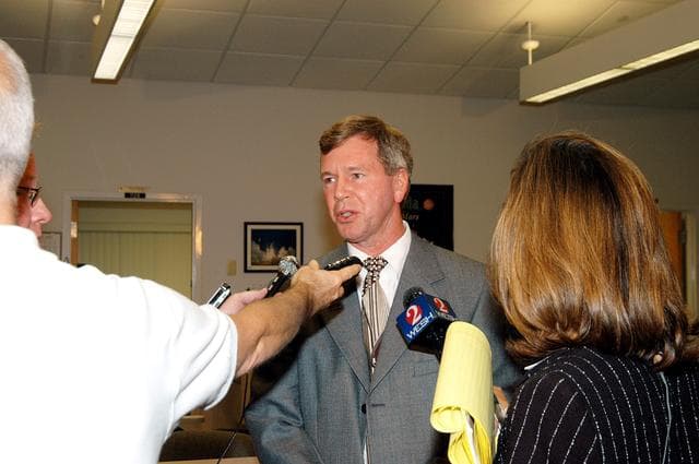 NASA image: KENNEDY SPACE CENTER, FLA. -- Mike O’Neal, with the KSC Spaceport Technology Development Office, talks to the media at the NASA-KSC News Center after viewing President George W. Bush’s message on the future of NASA.  The President stated his goals for NASA’s new mission: Completing the International Space Station, retiring the Space Shuttle orbiters, developing a new crew exploration vehicle, and returning to the moon and beyond within the next two decades.   Pres. Bush was welcomed by NASA Administrator Sean O’Keefe and Expedition 8 Commander Michael Foale, who greeted him from the International Space Station.
