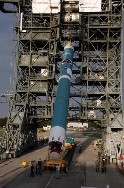 NASA image: Delta II First stage lift for THEMIS payload at complex 17B