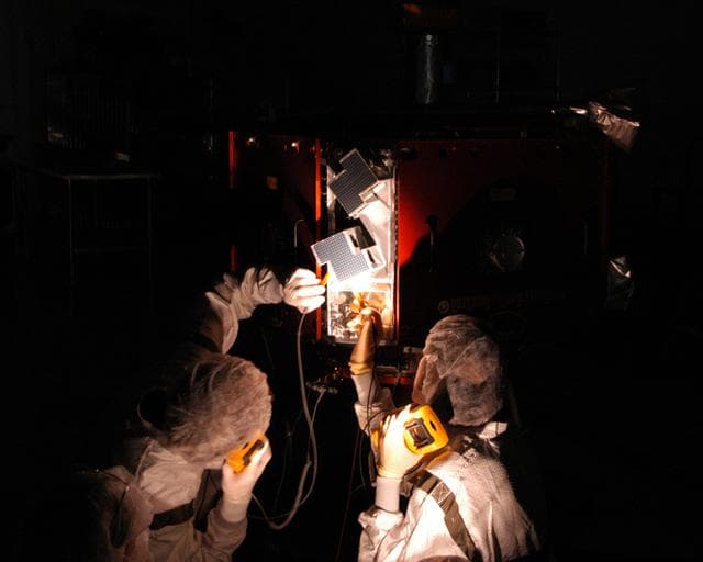 NASA image: Inspection work on THEMIS at Astrotech