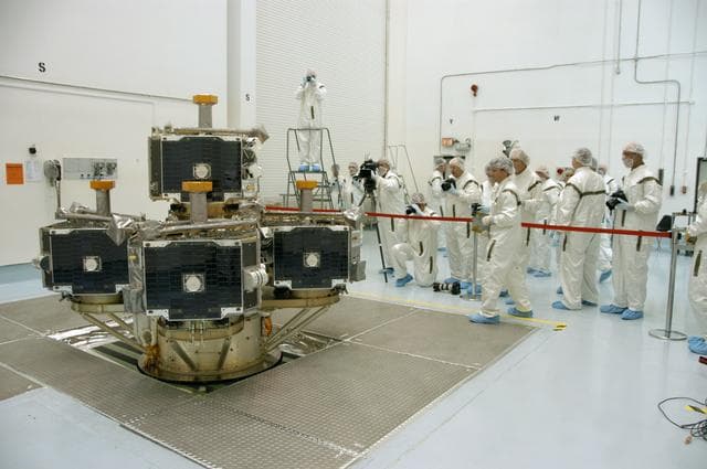 NASA image: Moving THEMIS to a spin table for testing at Astrotech