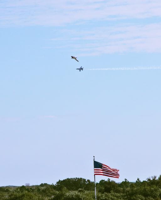 NASA image: Air force Thunderbirds flying above the Kennedy Space Center