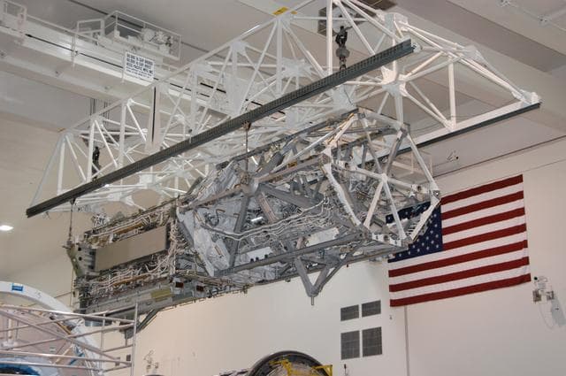 NASA image: S3/S4 Integrated Truss being moved into the Space Shuttle Payloa