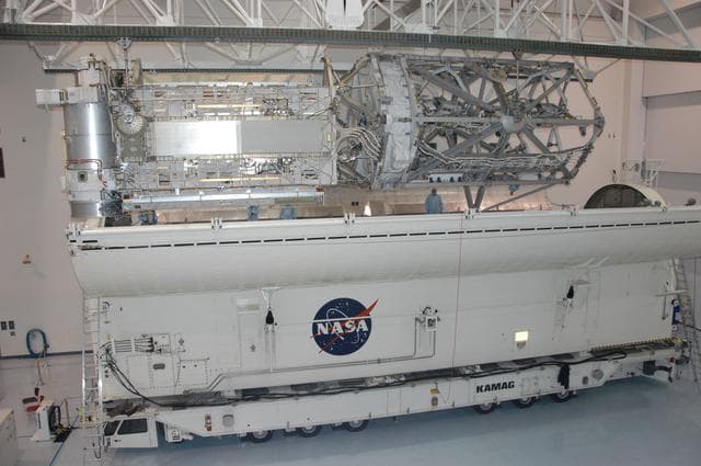 S3/S4 Integrated Truss being moved into the Space Shuttle Payloa