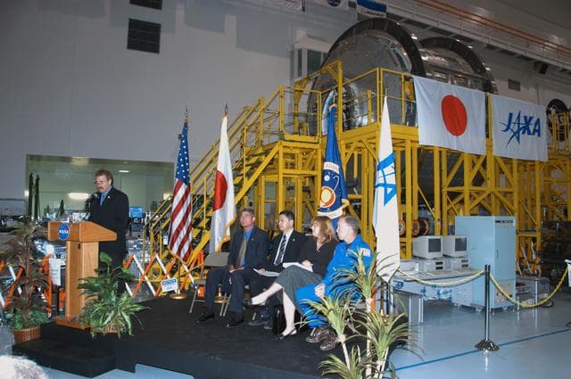 NASA image: Officials welcome the arrival of the Japanese Experiment Module