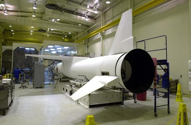 NASA image: The third stage of the Orbital Sciences Pegasus XL rocket is bei