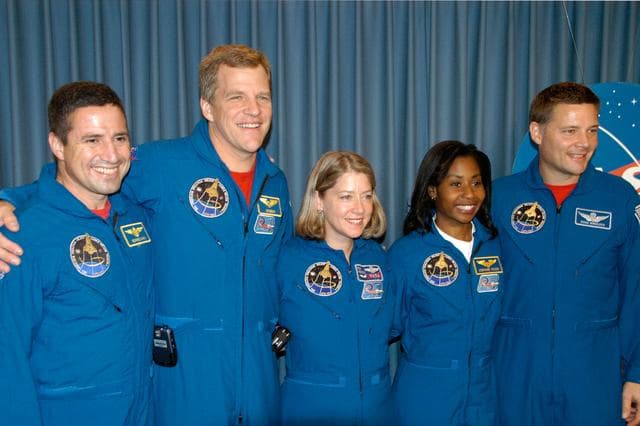 NASA image: STS-120 crew pose for photographers