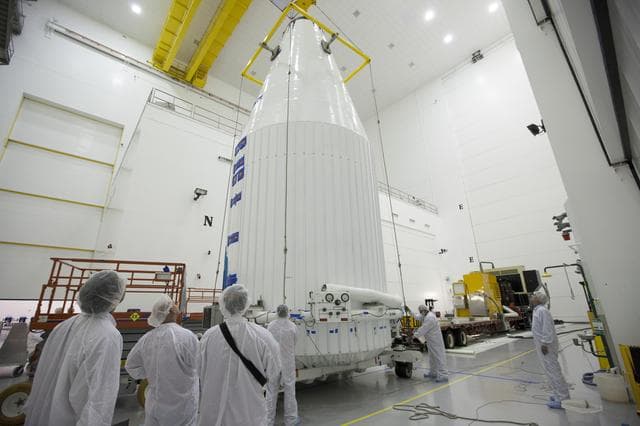 NASA image: TDRS-L Spacecraft is Lifted Onto Transporter