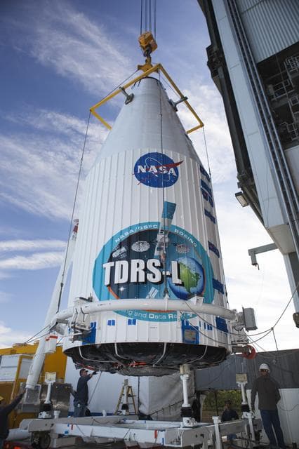 NASA image: TDRS-L spacecraft lift to mate on Atlas V