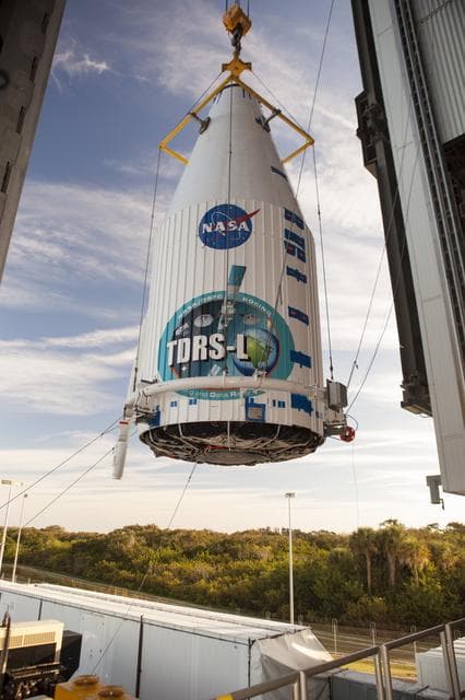 NASA image: TDRS-L spacecraft lift to mate on Atlas V